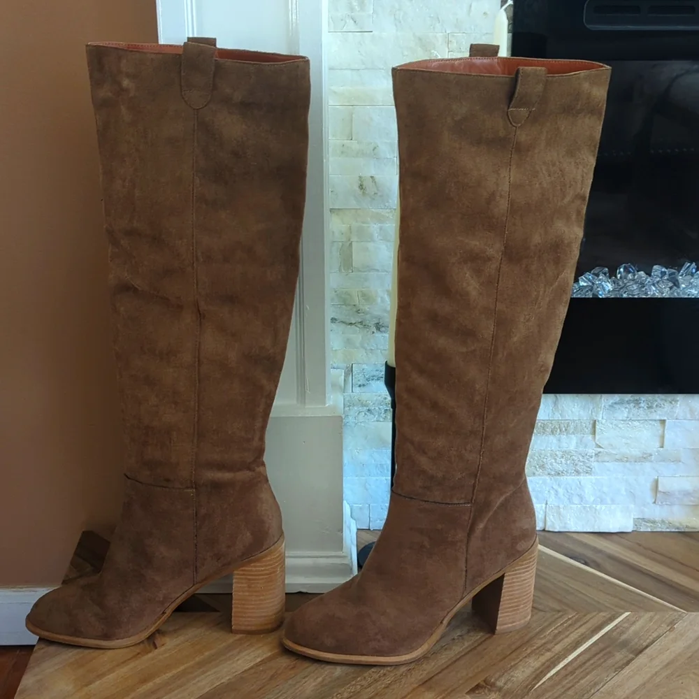 Vici Suede Over-the-Knee Slouch Boots in Taupe Brown
